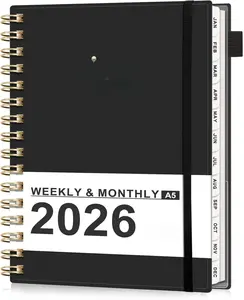 2026 Planner, Weekly and Monthly, Jan 2026 - Dec 2026, 12 Months, 2026 Calendar Planner Book with Tabs for Men Women School Home Office Supplies, A5 (6" X 8.38"), Black
