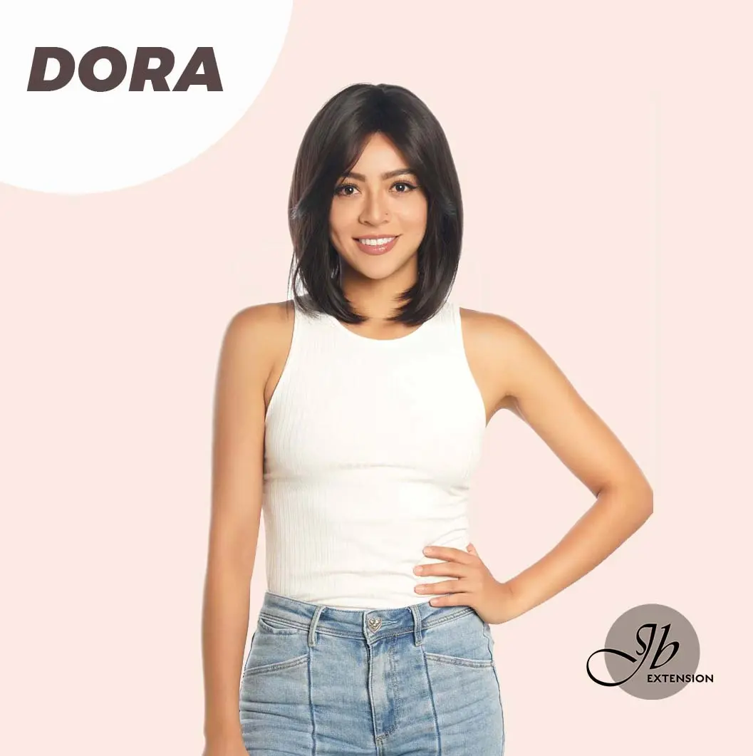 JBEXTENSION 12 Inches Bob Cut Soft Black Short Hair With Bangs Zig Zag Part Wig DORA BROWN