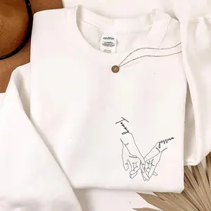 Embroidered Couple Hand Sweatshirt  Custom Name Embroidered Sweatshirt , Couple Matching Sweatshirt, Valentines Day Sweatshirt, Love Sweatshirt