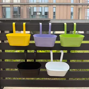 Colorful Iron Hanging Flower Pot Rack, Detachable Hooks, Drainage Holes, Durable Metal Planter, Ideal for Herbs, Balcony, Garden Decor, Multiple Colors Available