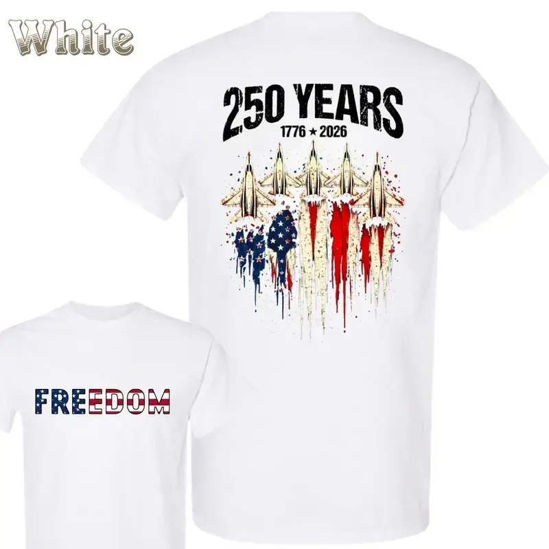 Unisex Vintage Fighter‑Jet Double‑Sided Graphic T‑Shirt, Retro Military Aviation American Flag Slogan Top, America 250th Anniversary & 4th of July Holiday Outfit, Casual Short‑Sleeve Apparel for Men Women