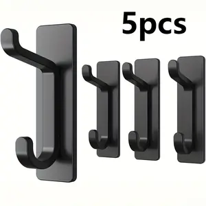 5 Pack No-Drill Adhesive Hooks, Home Organizer Hook, Damage-Free Hanging for Bathroom Kitchen Entryway, Space-Saving Modern Design, Durable Multi-Purpose Hangers