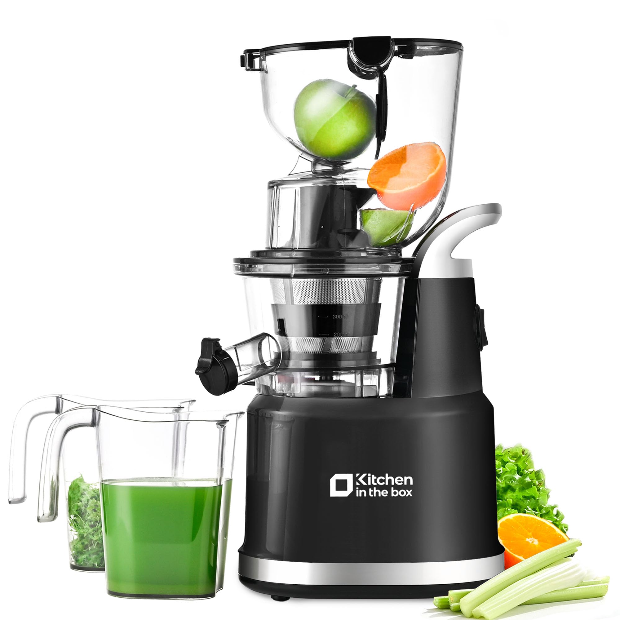 KITCHEN IN THE BOX Cold Press Juicer, Slow Masticating Juicer with Dual Feed Chutes, Dry Pulp, High Juice Yield, BPA-Fre