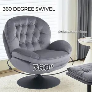 Velvet Swivel Accent Chair with Ottoman Set, Modern Tufted Armchair with Footrest for Living Room, Reading TV Chairs for Adults, Comfy Chaise Lounge Chairs with 360 Degree Swiveling for Bedroom