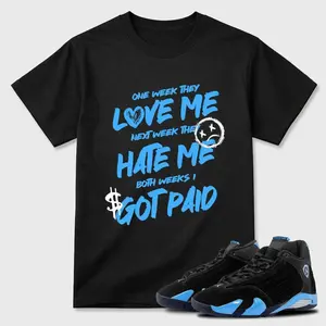 Unisex T-shirt To Match Sneakers Jordan 14 Black & University Blue - I Got Paid.  for Casual Wear. Comfortable Summer Unisex T-Shirt to match Jordan Sneaker. Streetwear Style. urban outfitters