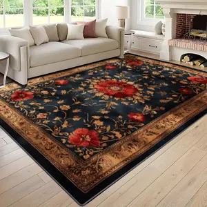 Velvet Soft Comfort Home Rug, Floral Pattern Rug, Persian Vintage Flower Print, Holiday Decorative Carpet for Hallway, Living Room, Bedroom, Door Mat