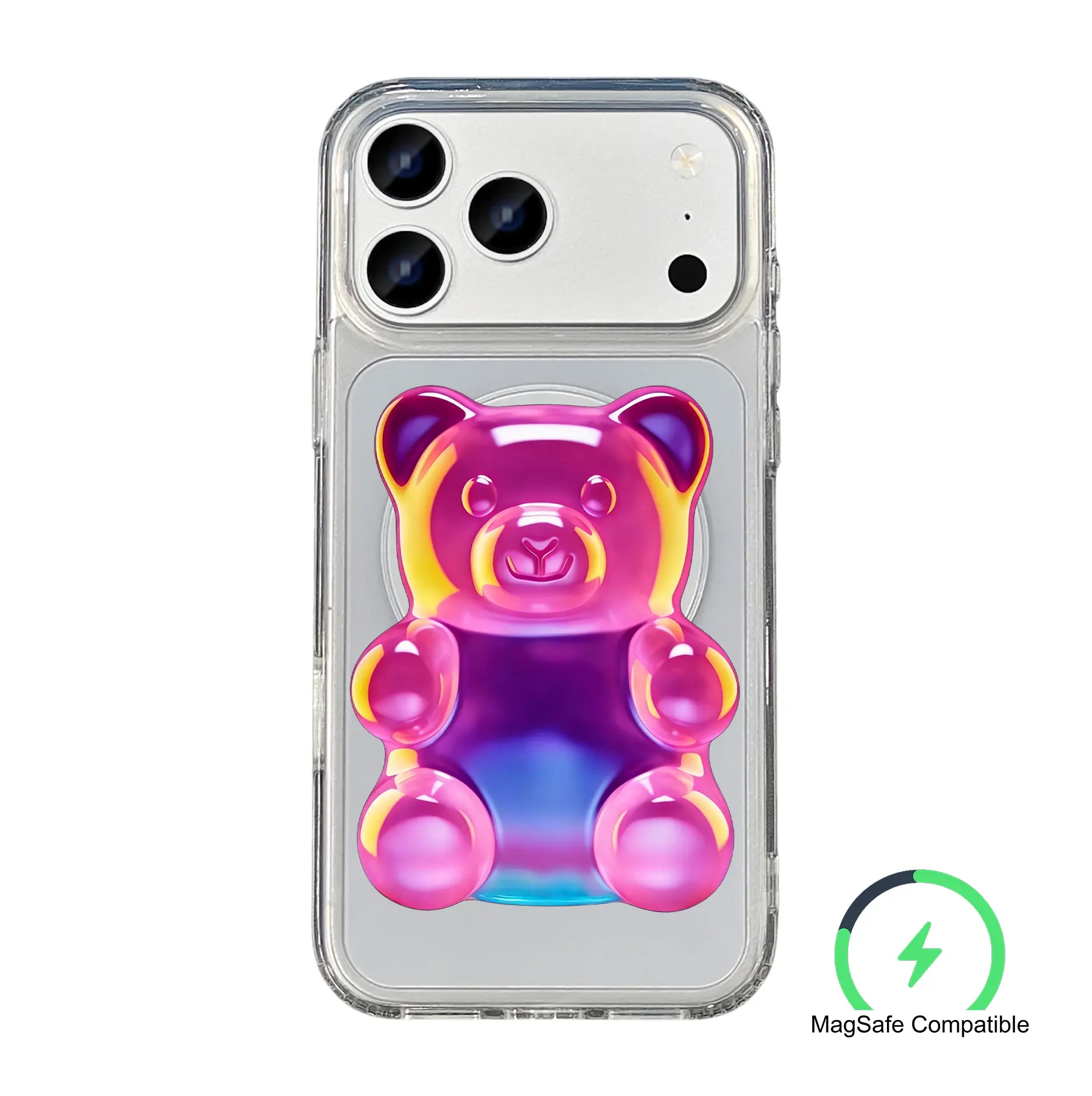 Fake 3D Gummy Bear Print MagSafe Case | Realistic Look, Flat Feel Clear PC+TPU Cover