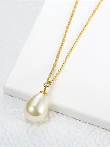 French Retro Water Droplet Bead Necklace Stainless Steel Non Fading Elegant Versatile Neck Accessory