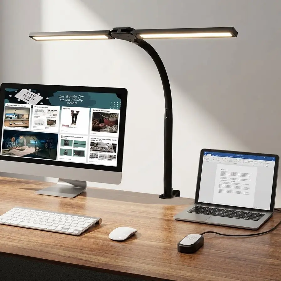 LED Desk Lamp – Eye-Friendly 24W USB-Powered Light with Stepless Dimming & Adjustable Gooseneck, Clamp Design for Office, Reading, Studying & Workbenches summerwins
