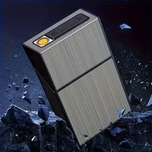 1pc Sleek All-Black USB Rechargeable Lighter with Integrated  product Case - Windproof, Moisture-Proof, Flip-Top Design for Business & Leisure