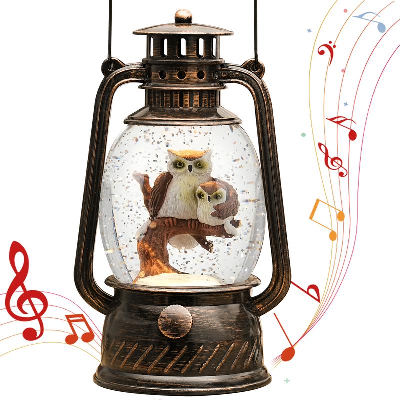 Snow Globe Christmas Decorations - Musical Christmas Snow Globes with 6H Timer,Owls Family Scene Snow Globes Lantern USB or Battery Powered,Christmas Decorations Decor for Home