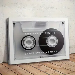 1 piece of vintage 80s-90s tape wall art framed canvas - vintage music poster with the quote "Life has no rewind" and VHS-style design - can be hung or displayed standing up (11.8x15.7 or 39.88x 59.94cm ) - a nostalgic gift for the baby boom generation, X