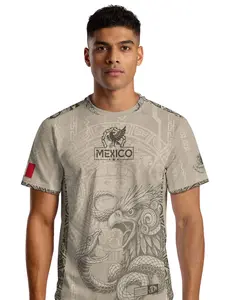 Mexico Aztec Sunstone Eagle Heritage Soccer Jersey, Fitted Long Sleeve Casual Top, All Season Wear, Stylish Sports Apparel, Soccer Shirt, Football Jersey