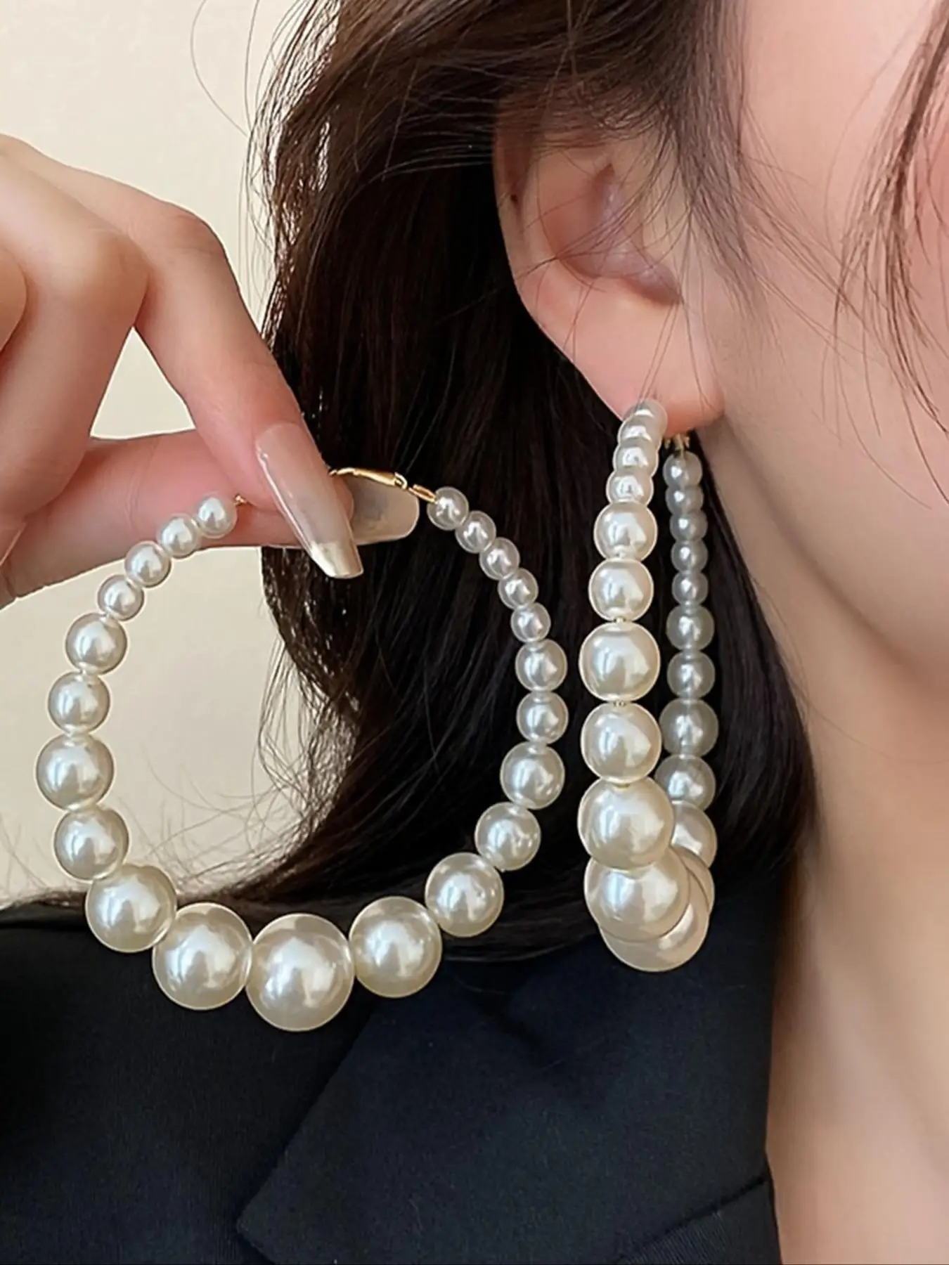 Faux Pearl Decorated Exaggerated Hoop Earrings, Elegant Exquisite Earrings for Women, Fashionable Jewelry for Party, Daily Clothing Decor