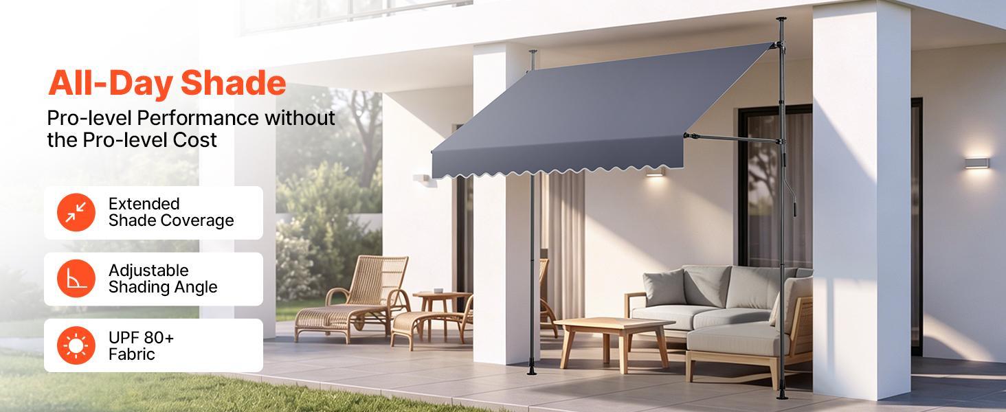 VEVOR Manual Retractable Awning, 98" Outdoor Retractable Patio Awning Sunshade Shelter, Height Adjustable Patio Door Window Canopy with Manual Crank Handle for Backyard, Garden, Balcony, Dark Gray