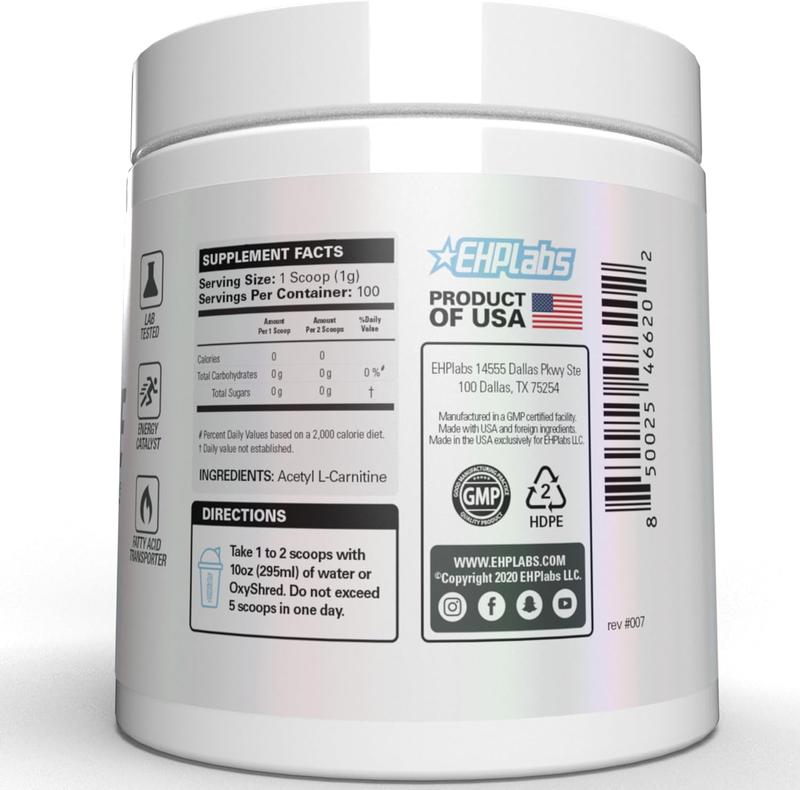 EHPlabs Acetyl L Carnitine Powder 100g  | New Year New Me |  - Supports Natural Energy Production, Naturally Flavored , Supports Healthcare - Carnitine, PCOS - Stack With OxyShred