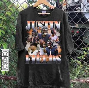 Justin Fields Football Shirt for Men Women Vintage 90s Bootleg Style Classic Graphic Tee Gift for Football Fan Retro Chicago Gear