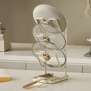 Multifunctional Iron Cooking Pot Lid Rack, Kitchen Adjustable Storage Shelf with Spoon Holder, Ladder Style Organizer, Cooking Stand, Spoon Rack