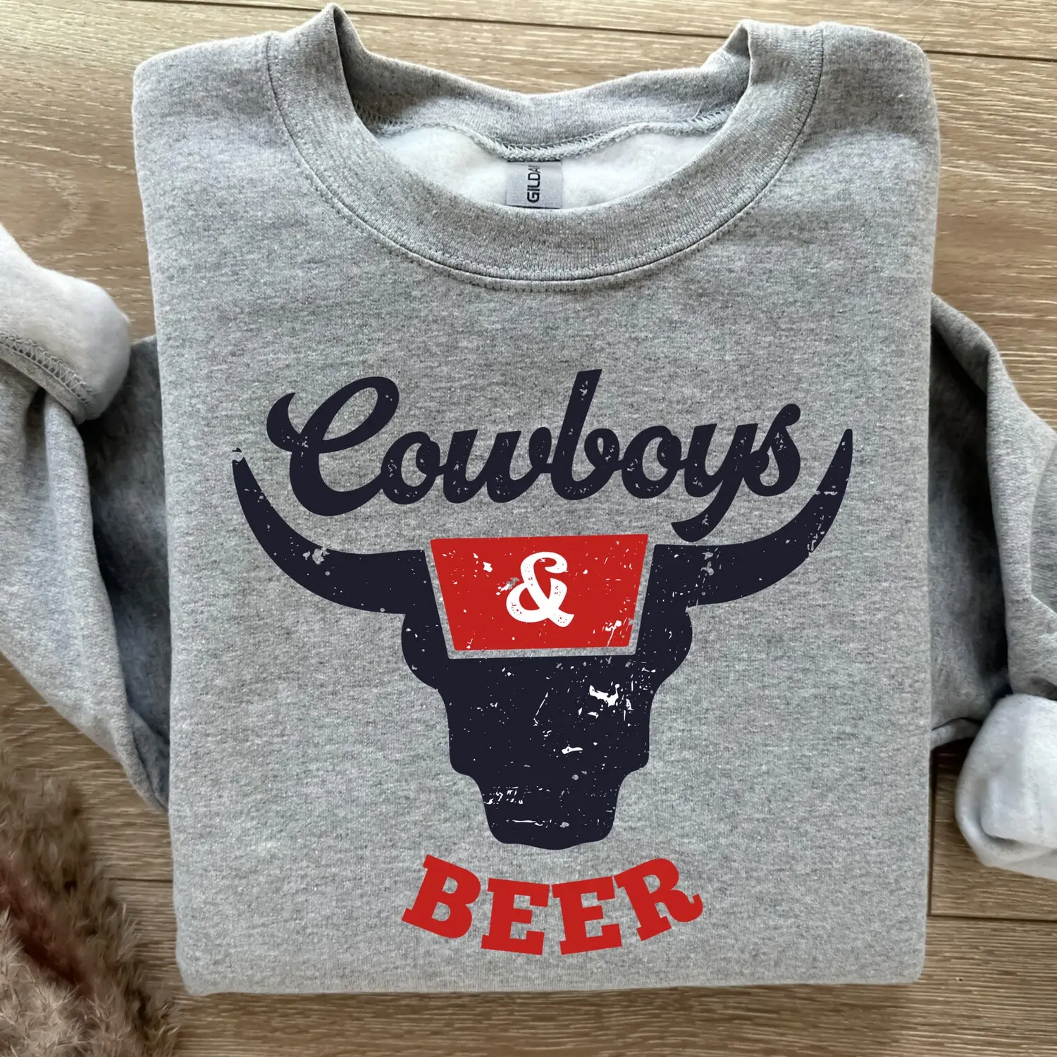 Cowboys And Beer Crewneck Sweatshirt,beer Crewneck, Cowgirl, Rodeo, Trendy Women's, Western Pullover, Country Concert Bull Crewneck T-shirt - Athleisure Wear - Find Your Style - Color Spectrum Choice - Sizes for All Bodies - Unisex and Inclusive
