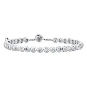 Bridal Wedding Prom CZ Tennis Bracelet with Round Bezel Set and Sliding Clasp