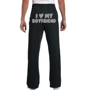 I Heart My Boyfriend Sweatpants, I Love My Boyfriend Sweats with Pockets, Relationship Gift, Silver Glitter Bubble Letters