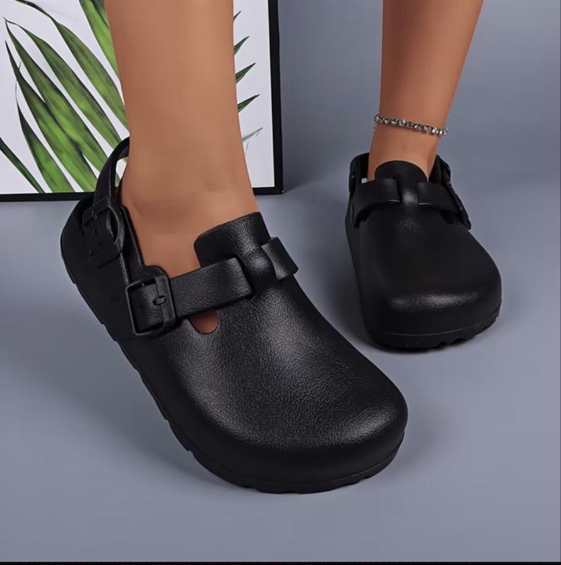 Unisex Solid Color Clogs with Adjustable Flat Buckle Round Toe Flat Design Retro Fashion Footwear Classic Comfortable Stylish Cork Footbed