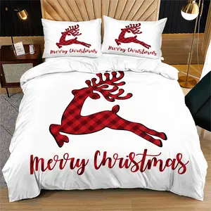 Red and Black Christmas Striped Elk Pattern, soft and durable quilt bedding set, includes 1 cover and 1 or 2 pillowcases, does not include a insert or pillow inserts, perfect as a Christmas holiday gift