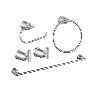 WOWOW 5-Count Brushed Nickel Wall-Mount Contemporary Bath Hardware Set - Bathroom Sets with Towel Bar, Toilet Paper Holder, Towel Ring, Hook, Slipper Rack