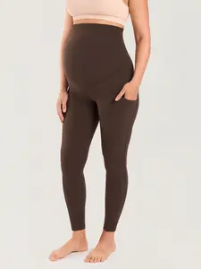 MOMANDA Maternity Workout Leggings with Pockets Over The Belly Pregnancy Yoga Pants Athletic Tights 25"