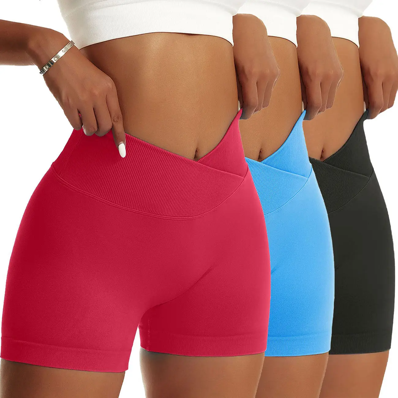 OVESPORT Women 's Gym Shorts Scrunch Butt Lifting Workout V-shaped Back Waist Gym Shorts High Waist Yoga Short Athletic Leggings