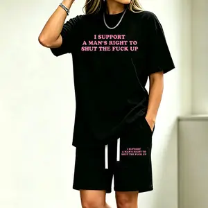 Men's Cotton Unisex 2-Piece Short Set, Smooth Seamless Soft Fitted Graphics T-Shirt - I Support A Man's Right To Shut The Fuck Up Design