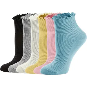 6 Pack Womens Ruffle Socks Set,Cute Ankle Breathable Knit Cotton Frilly Sock for Ladies,Home Outdoor Fitness Yoga Socks,Christmas Party Gifts,Hand Tools Kits