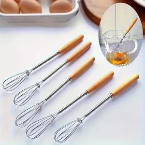 1pcs Stainless Steel Mini Whisk with Wooden Handle, Multifunctional Manual Egg Beater, Frother & Coffee Stirrer, Baking Tool, Home Gift
