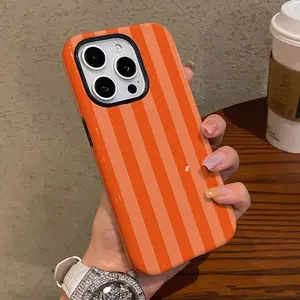 Stylish orange striped case for iPhone 17 16 15 14 13 12 11 X XS XR Pro Max Plus Air, ideal birthday or New Year gift for friends, family and loved ones