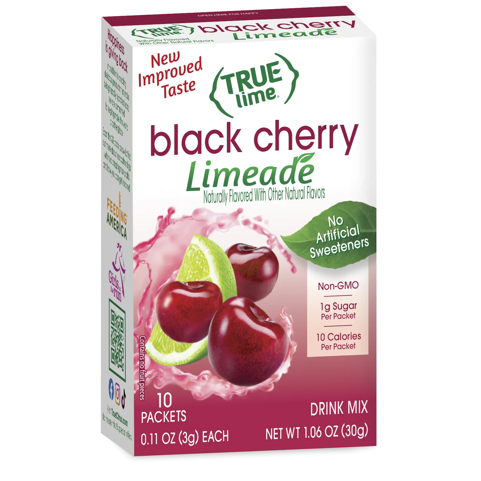 True Lime Black Cherry Limeade Drink Mix | 10 Cal | No Artificial Sweeteners | Non-GMO Stick Packets