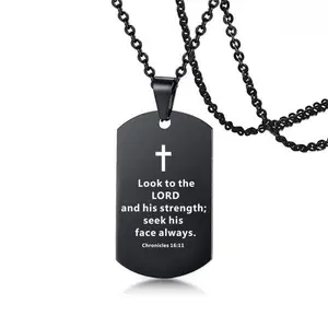 Men's Chain Round Neck Stainless Steel Bible Necklace Boy Gift Black Silver White Golden Jesus Cross Laser Engraved Unisex Fashion Jewelry