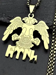 Albania Armenian Double-headed Eagle АУМ Symbol Pendant Necklace for Women Men Gold Color Stainless Steel Occultism