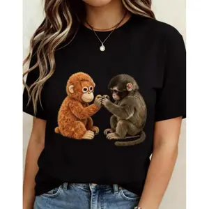 Healing Cute Monkey Interactive Tee, Gentle Trendy Top