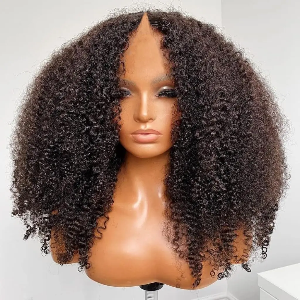 V Part Wig Kinky Curly Upgrade U Part Wigs Human Hair for Women No Gel No Leave Out No Sew-in No Lace Front Glueless Wig Afro Kinky Curly Vpart wig Brazilian Virgin Hair 180%