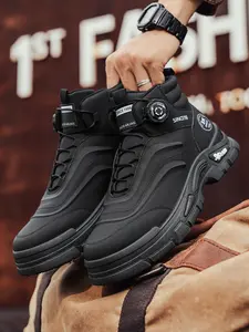 Men's Brown - Black BOA Closure Work Boots, Retro Functional Style, Leather - spliced Material, Easy to Wear & Non - slip, Ideal for Outdoor Work & Daily Outfits