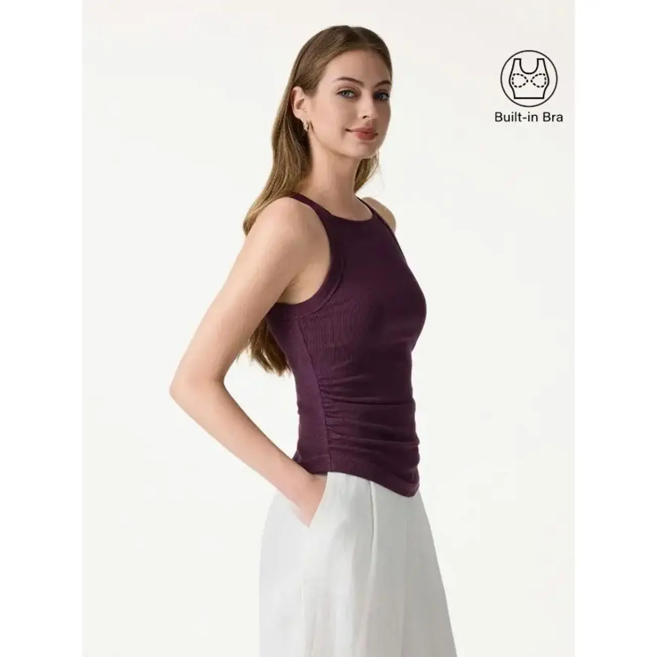 OGL Plantive Chic Square Neck Ruched Rib Bra Tank - The biggest flash sale 2026!!