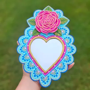 Colorful heart mirror handmade.Milagrito flower wall decor best gift Mexican style handmade handpainted unique piece best gift birthday gift for her coquette home decor.