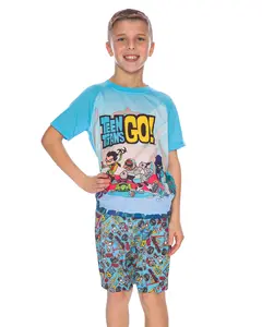 DC Comics Teen Titans Go! Boys' Chill 2-Piece Pajama Short Shirt Set Robin Cyborg Beast Boy Raven Starfire