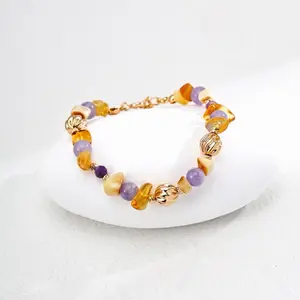 WillisMay Amber & Amethyst Bracelet Everyday Style Lightweight Versatile Design for Simple Elegant Accessories