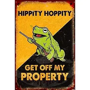 Hippity Hoppity Get Off My Property Retro Metal Tin Sign Vintage Poster Paintings Art Wall Decor for Home Living Room Coffee Shop Club Pub 8x12 Inch Home Bar Sign