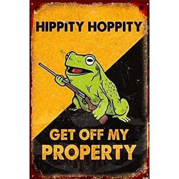 Hippity Hoppity Get Off My Property Retro Metal Tin Sign Vintage Poster Paintings Art Wall Decor For Home Living Room Coffee Shop Club Pub 8X12 Inch