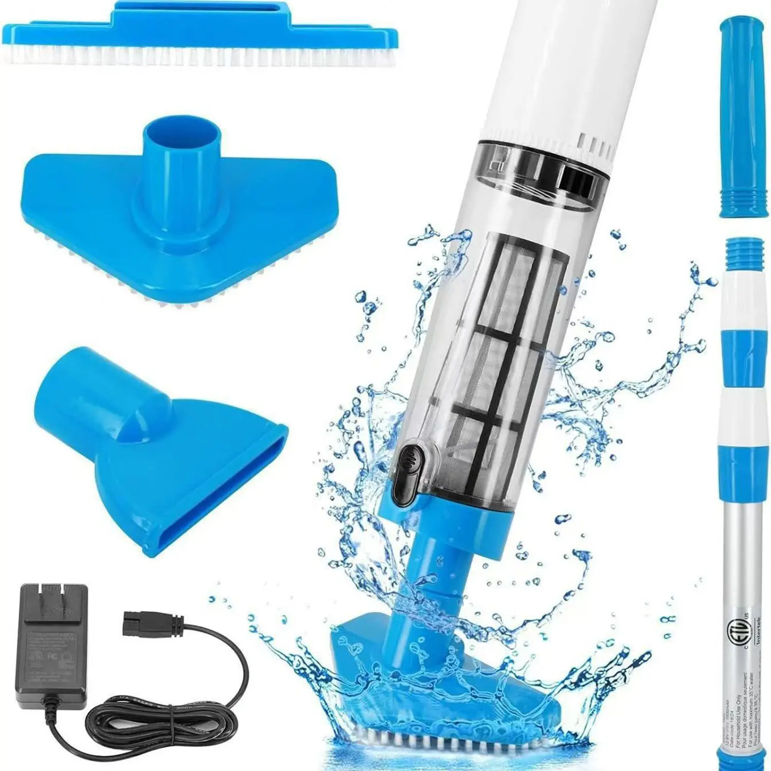 4 in 1 Cordless Rechargeable Small Pool Vacuum spa hot tub 90 Mins Running Time, 12 Gallons/Min Powerful Suction