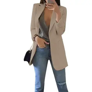 Women Long Sleeve Lapel Blazers Jacket Loose Work Office Blazers Coat with Pockets