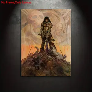 1 piece/set Frameless Canvas Painting Print Poster,Classic Vintage Heroic Fantasy Sword Sorcery Art,Conan The Barbarian,Perfect Gift for Novel illustration Lovers,Ideal Gift for Bedroom,Office,Living Room,Dorm Hallway,Mural,Wall Decoration,Room Decoration