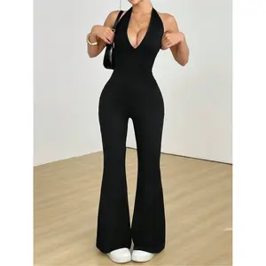 Women's V-neck backless retro flared pants, women's clothingRAIMENTRY